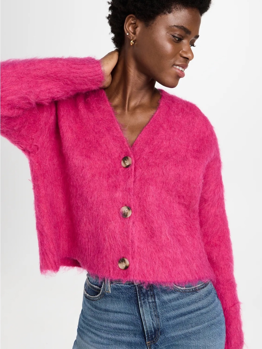Madewell brushed super crop knit alpaca wool fuschia cardigan